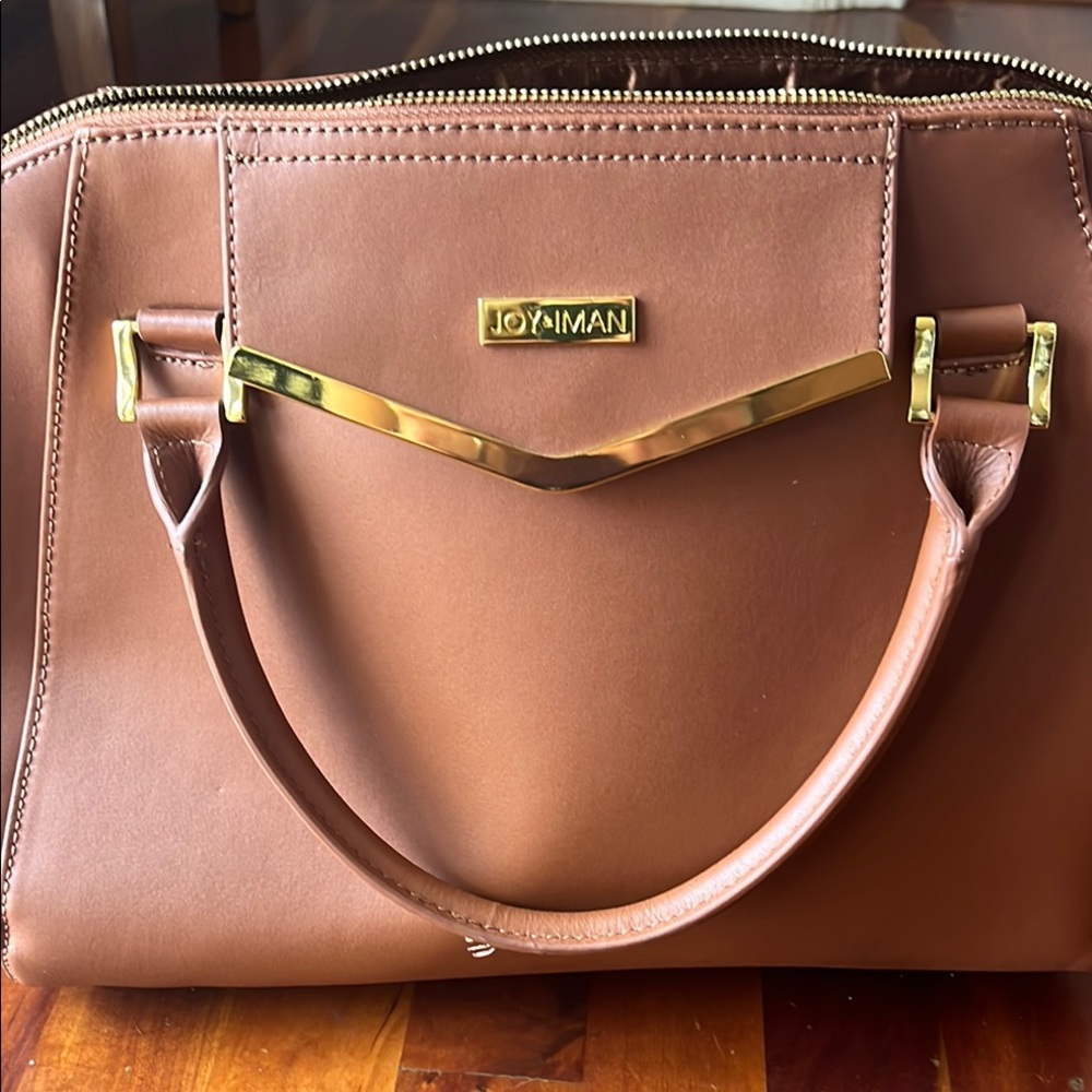 Brown LEATHER Handbag with Gold Accents